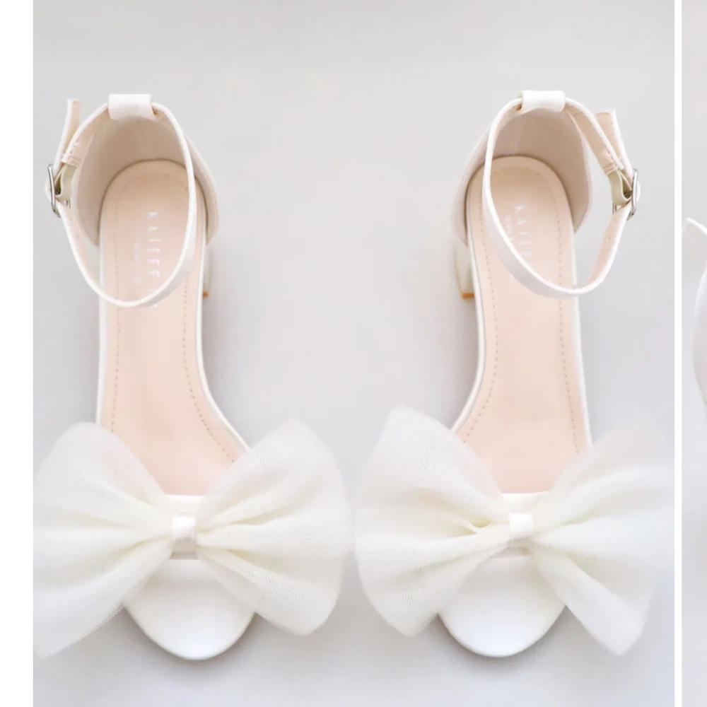 KaileeP Satin Block Heel Sandal with Tulle Bow